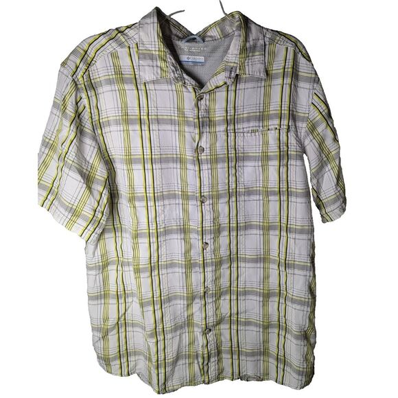 Columbia Seersucker Shirt Men's Large Plaid Multicolor Short Sleeve Button‎ Down - Picture 1 of 4